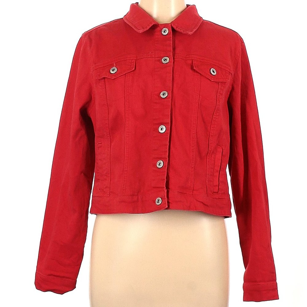 Motto Solid Red Denim Jacket Size L - image 1